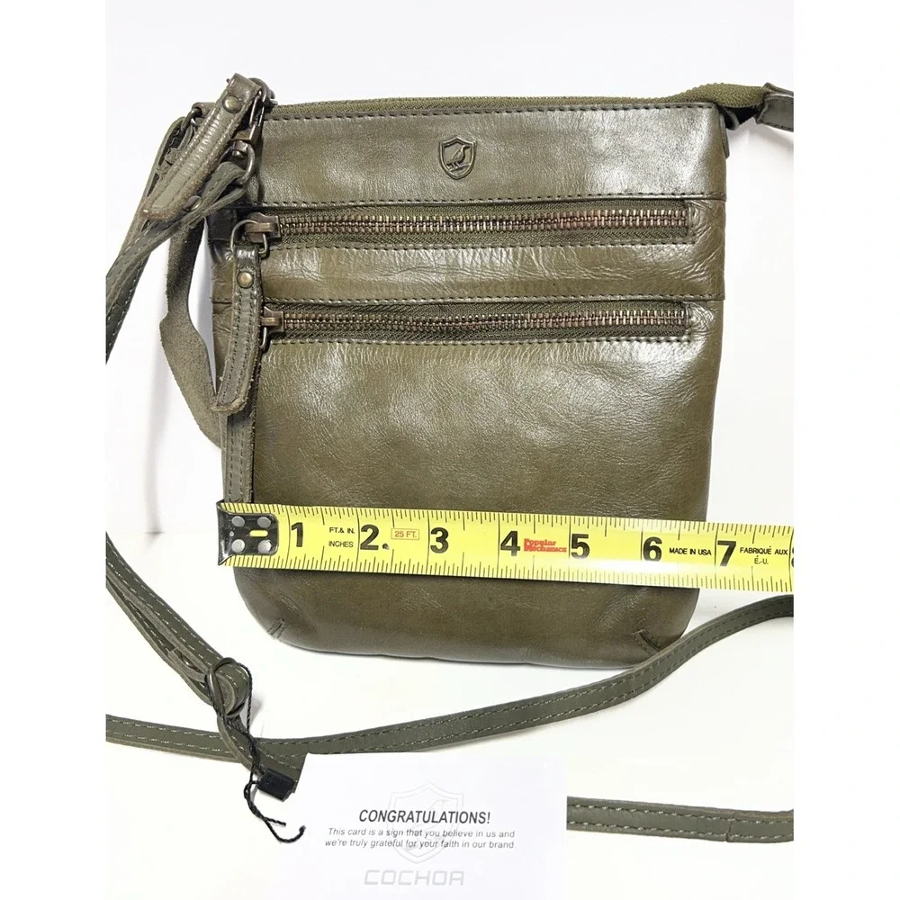 COCHOR Olive Green Soft Leather Crossbody Purse Travel Bag Adjustable Strap NWT